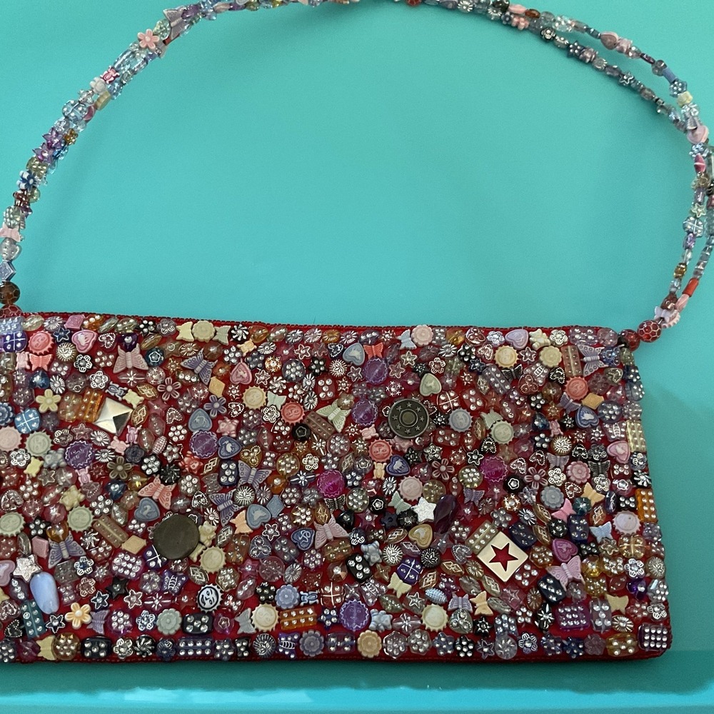 Laviola Handmade Multicolored Beaded Handbag One Pocket Inside READ Vtg
